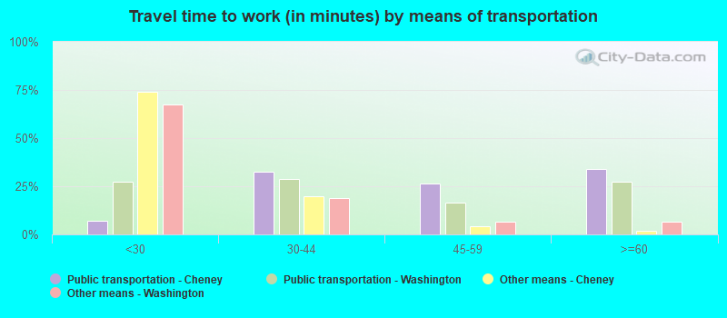 Travel time to work (in minutes) by means of transportation