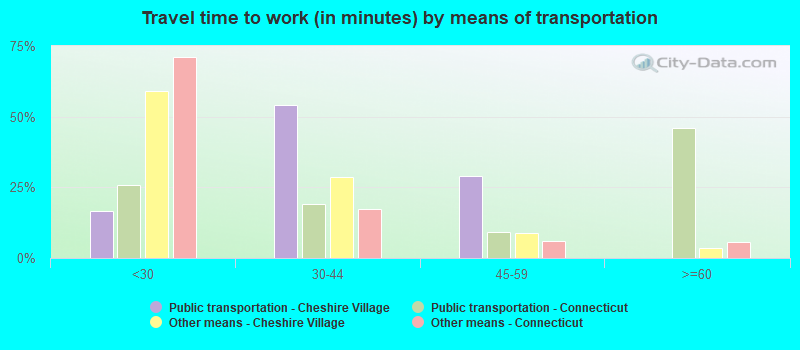 Travel time to work (in minutes) by means of transportation