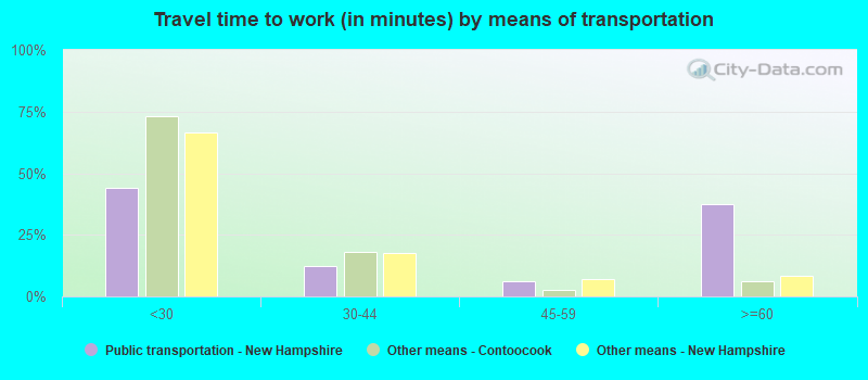 Travel time to work (in minutes) by means of transportation