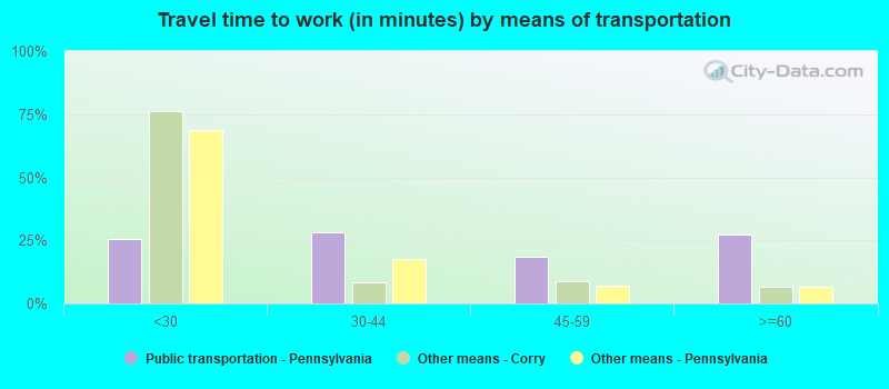 Travel time to work (in minutes) by means of transportation