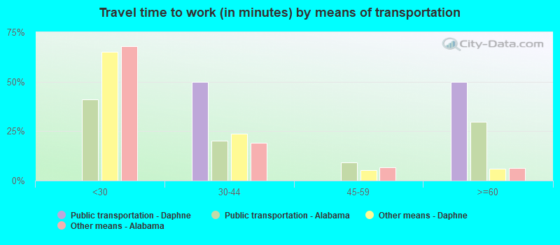 Travel time to work (in minutes) by means of transportation