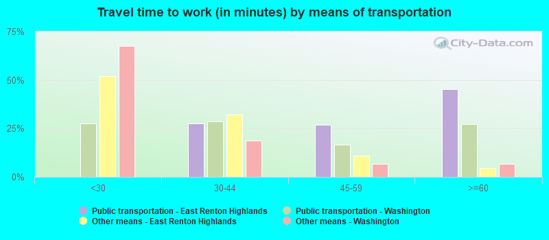 Travel time to work (in minutes) by means of transportation