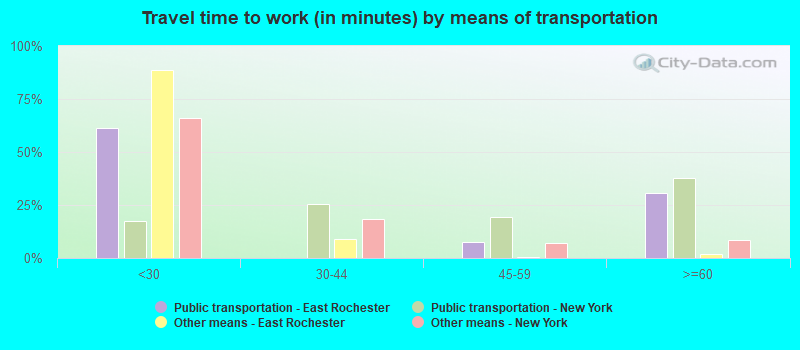 Travel time to work (in minutes) by means of transportation