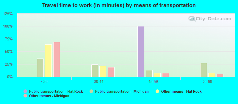 Travel time to work (in minutes) by means of transportation