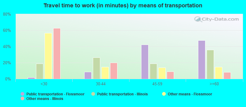 Travel time to work (in minutes) by means of transportation