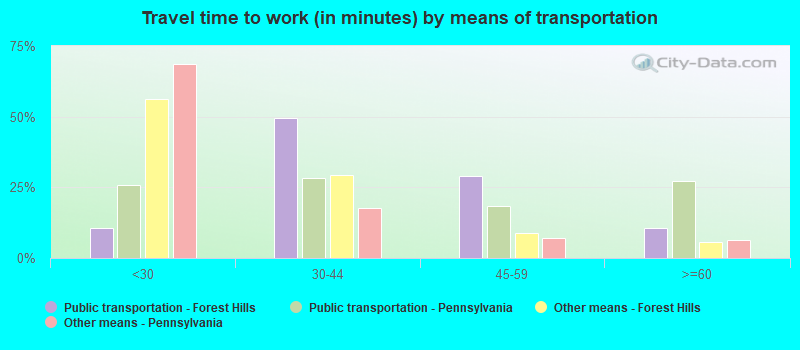 Travel time to work (in minutes) by means of transportation