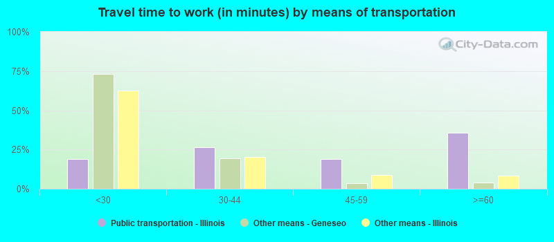 Travel time to work (in minutes) by means of transportation