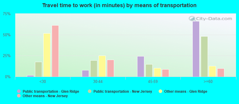 Travel time to work (in minutes) by means of transportation