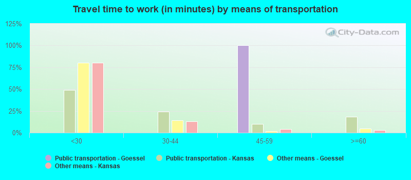 Travel time to work (in minutes) by means of transportation