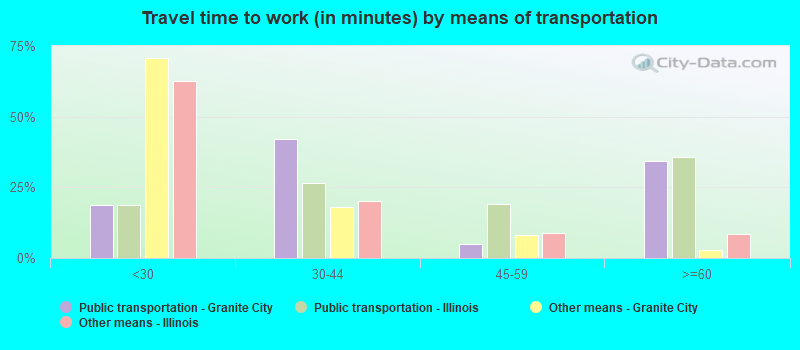 Travel time to work (in minutes) by means of transportation