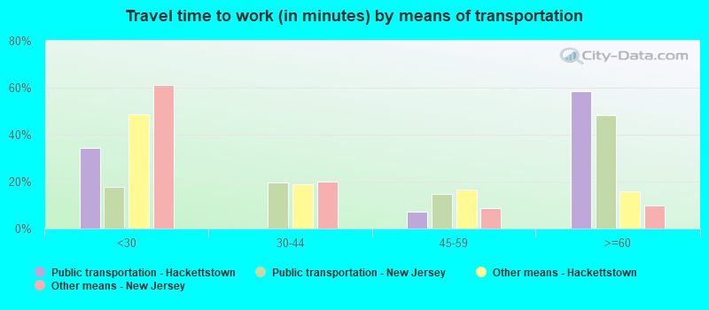 Travel time to work (in minutes) by means of transportation