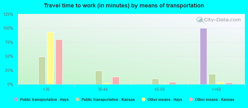 Travel time to work (in minutes) by means of transportation