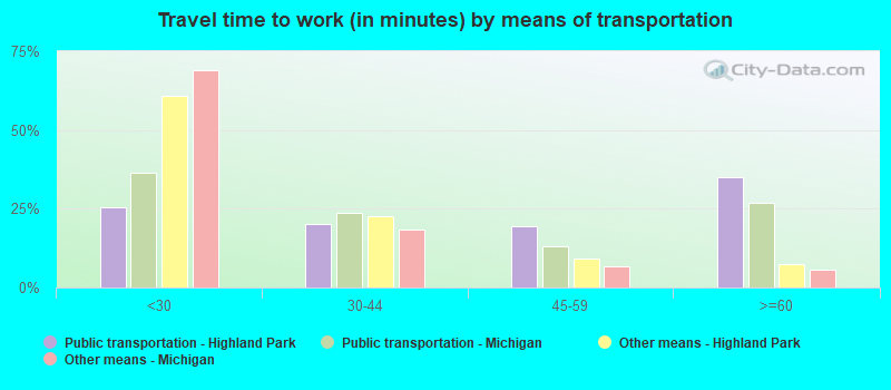 Travel time to work (in minutes) by means of transportation