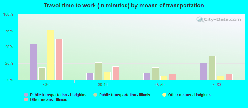 Travel time to work (in minutes) by means of transportation