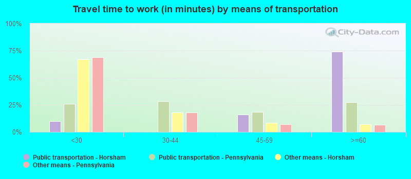 Travel time to work (in minutes) by means of transportation