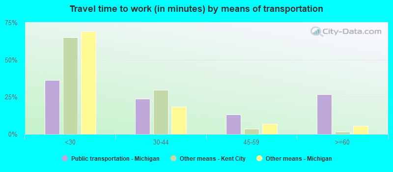 Travel time to work (in minutes) by means of transportation