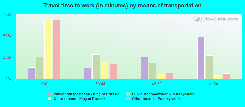 Travel time to work (in minutes) by means of transportation