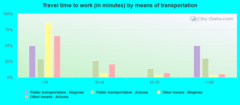 Travel time to work (in minutes) by means of transportation