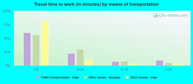 Travel time to work (in minutes) by means of transportation