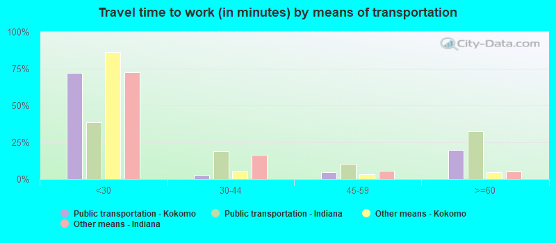 Travel time to work (in minutes) by means of transportation