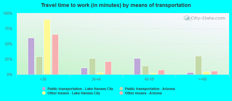 Travel time to work (in minutes) by means of transportation