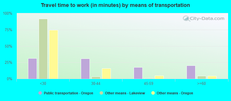 Travel time to work (in minutes) by means of transportation