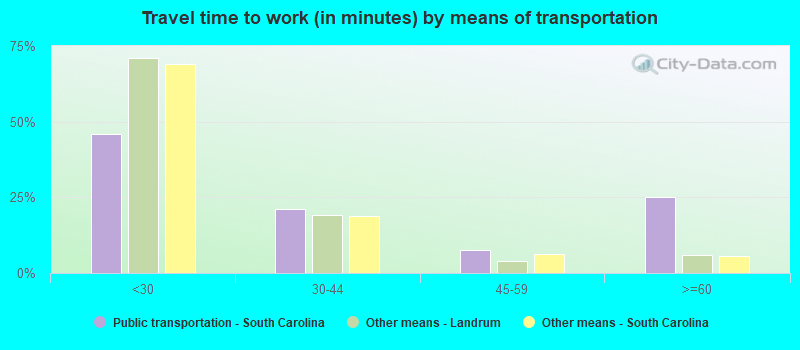 Travel time to work (in minutes) by means of transportation