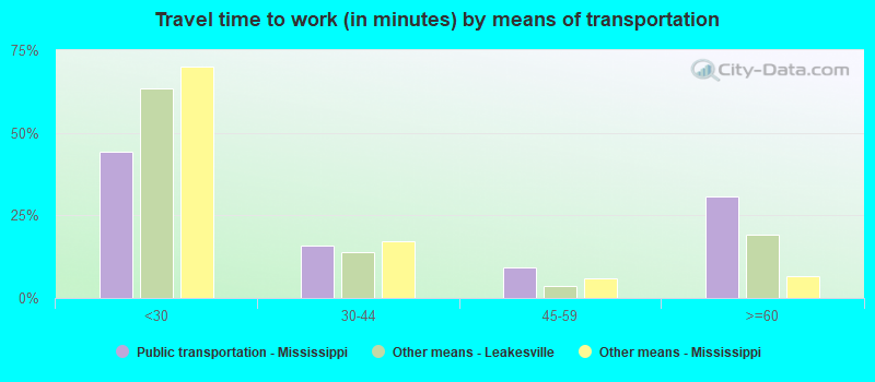 Travel time to work (in minutes) by means of transportation