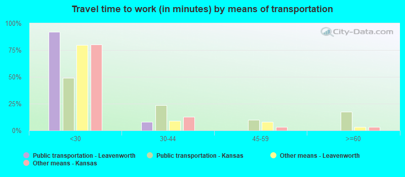 Travel time to work (in minutes) by means of transportation