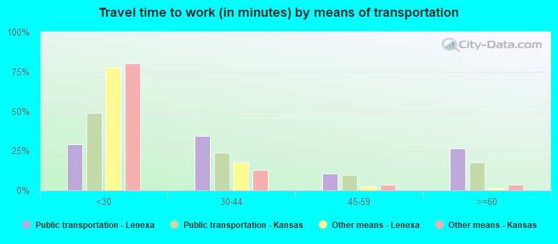 Travel time to work (in minutes) by means of transportation