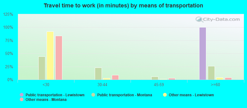 Travel time to work (in minutes) by means of transportation