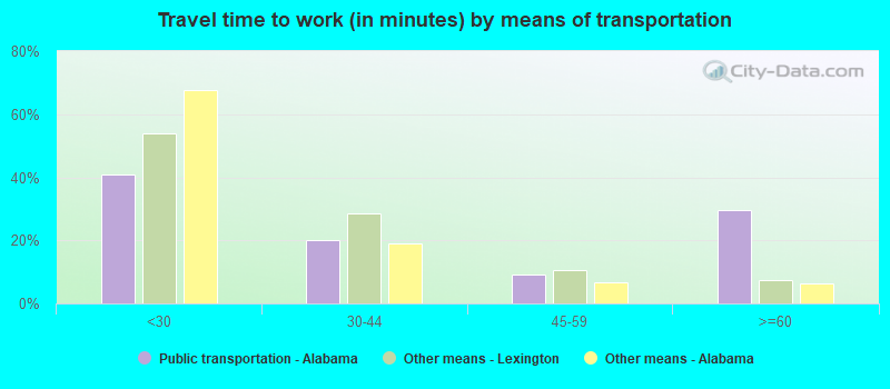 Travel time to work (in minutes) by means of transportation