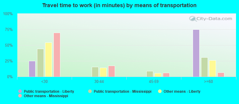 Travel time to work (in minutes) by means of transportation