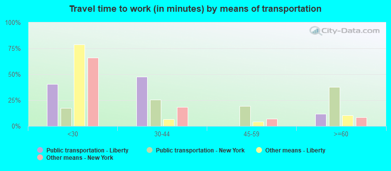 Travel time to work (in minutes) by means of transportation