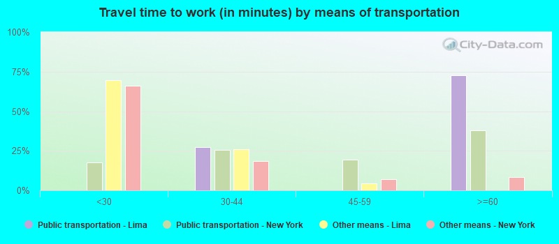 Travel time to work (in minutes) by means of transportation