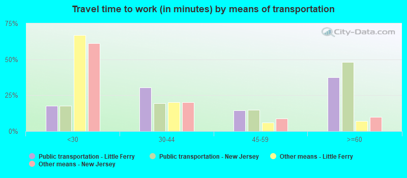 Travel time to work (in minutes) by means of transportation