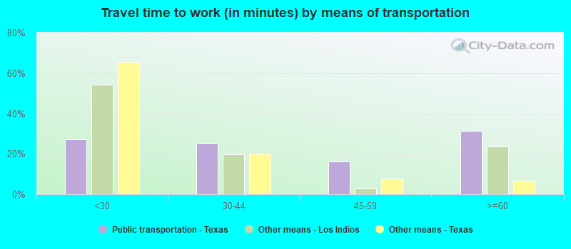 Travel time to work (in minutes) by means of transportation