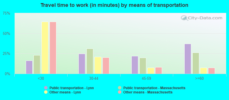 Travel time to work (in minutes) by means of transportation