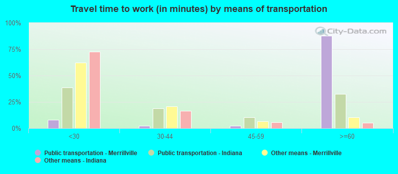 Travel time to work (in minutes) by means of transportation