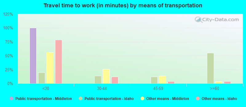 Travel time to work (in minutes) by means of transportation