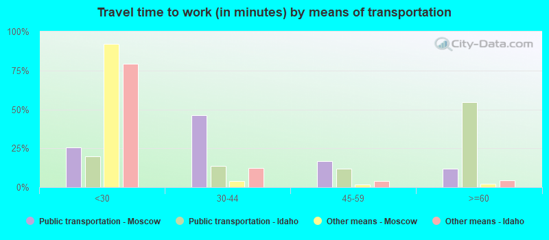 Travel time to work (in minutes) by means of transportation