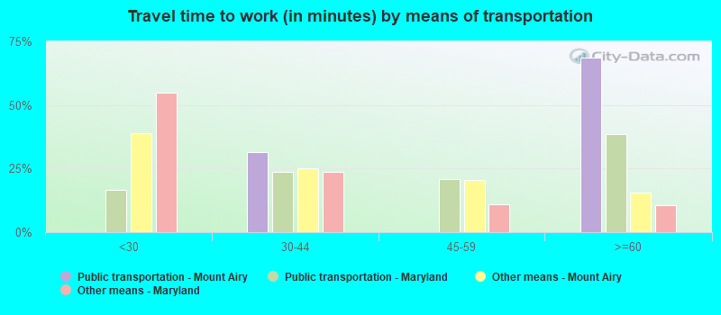 Travel time to work (in minutes) by means of transportation