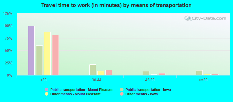 Travel time to work (in minutes) by means of transportation