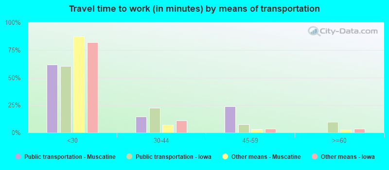 Travel time to work (in minutes) by means of transportation