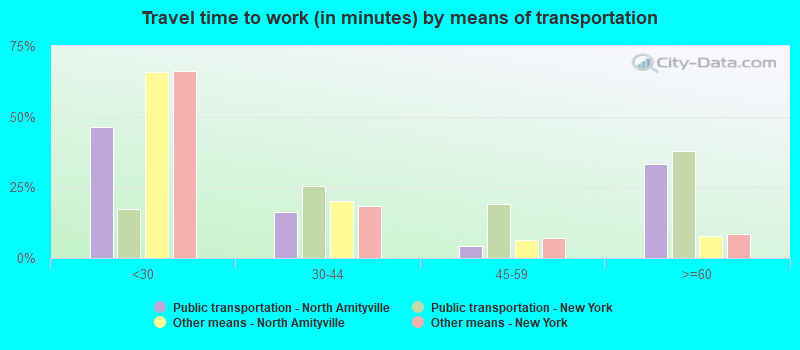 Travel time to work (in minutes) by means of transportation