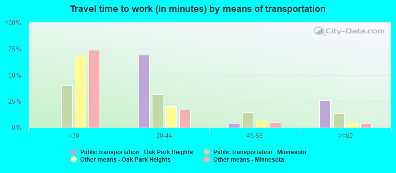 Travel time to work (in minutes) by means of transportation