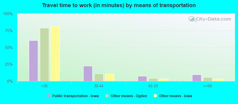 Travel time to work (in minutes) by means of transportation