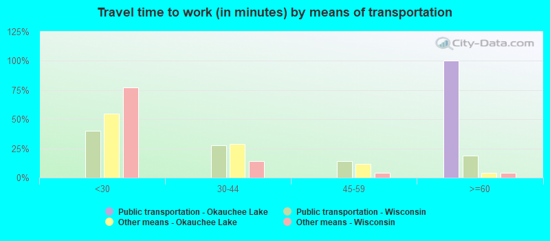 Travel time to work (in minutes) by means of transportation