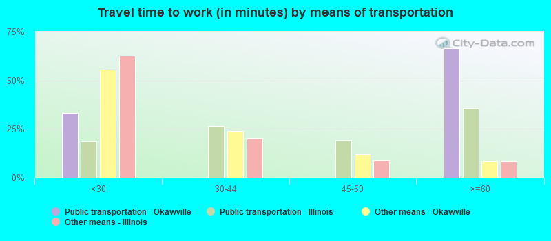 Travel time to work (in minutes) by means of transportation