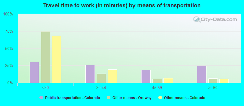 Travel time to work (in minutes) by means of transportation